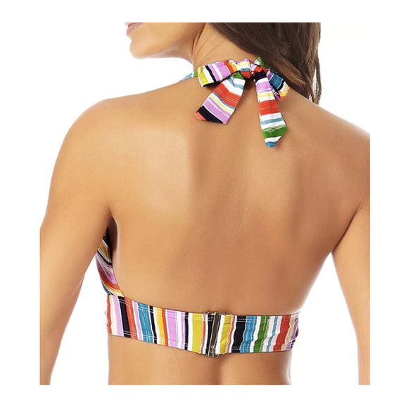 Anne Cole PAINTED SKY MULTI STRIPE Rainbow Halter Bikini Swim Top | Sz M, NWT - Picture 2 of 3